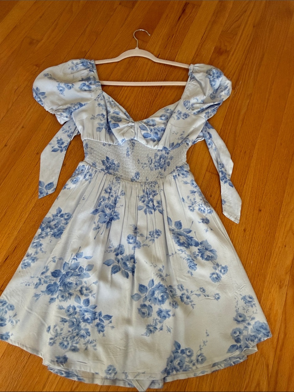 Hollister Light Blue Floral Puff-Sleeve Dress